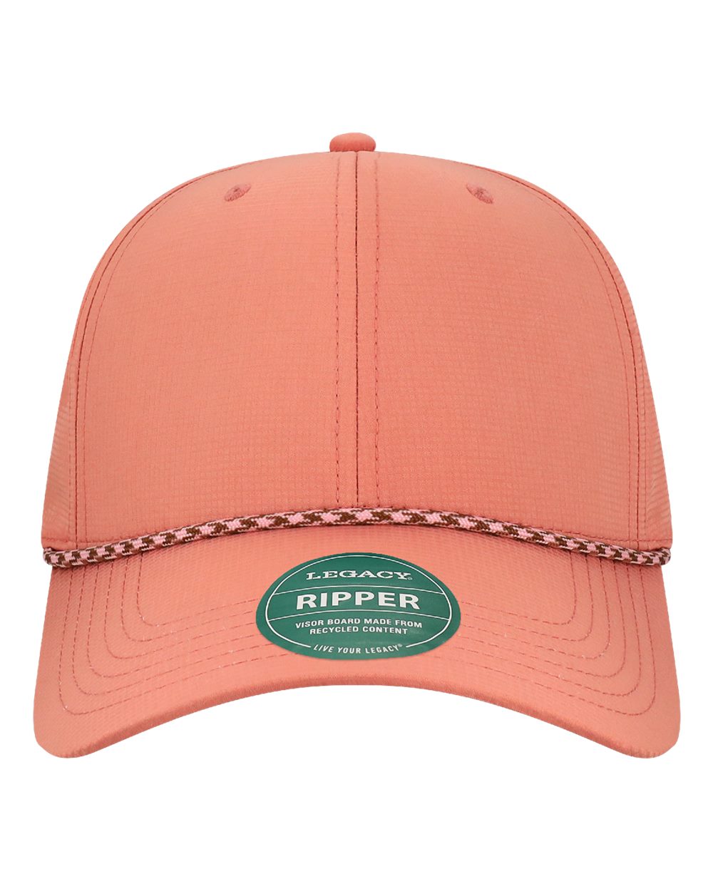 Front View of Desert Rose-Pink/ Brown Six-Panel Ripstop Rope Cap - RIPPER