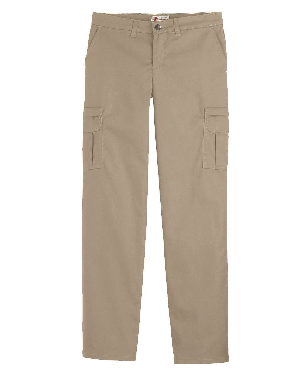 Front View of Desert Sand - 37 Unhemmed Women's Premium Cargo Pants - FP72