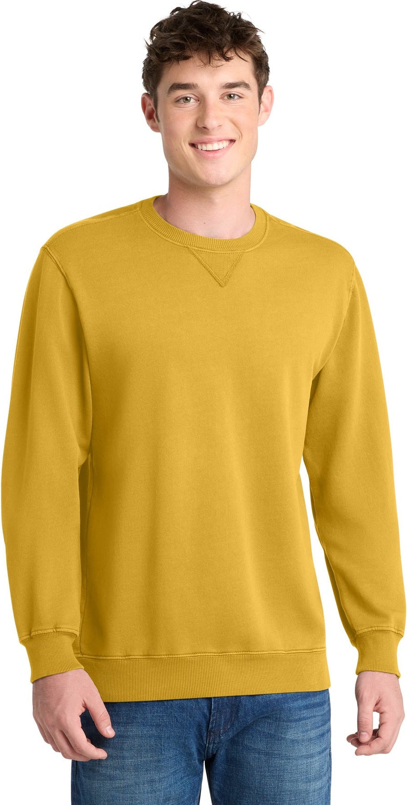 Front View of Dijon Port & Co Beach Wash Garment-Dyed Crewneck Sweatshirt PC098