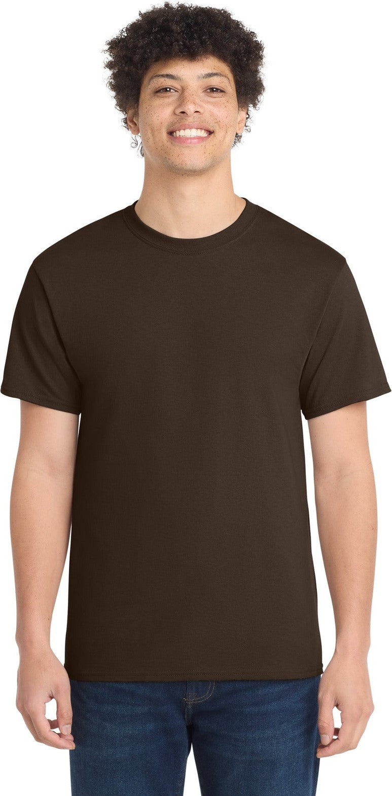 Front View of Dk Choc Brown Port & Co Core Cotton Tee. PC54