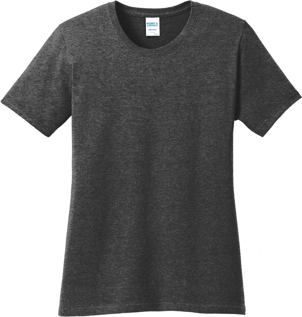 Front View of Dk Hthr Grey Port & Co Women's Core Cotton Tee. LPC54