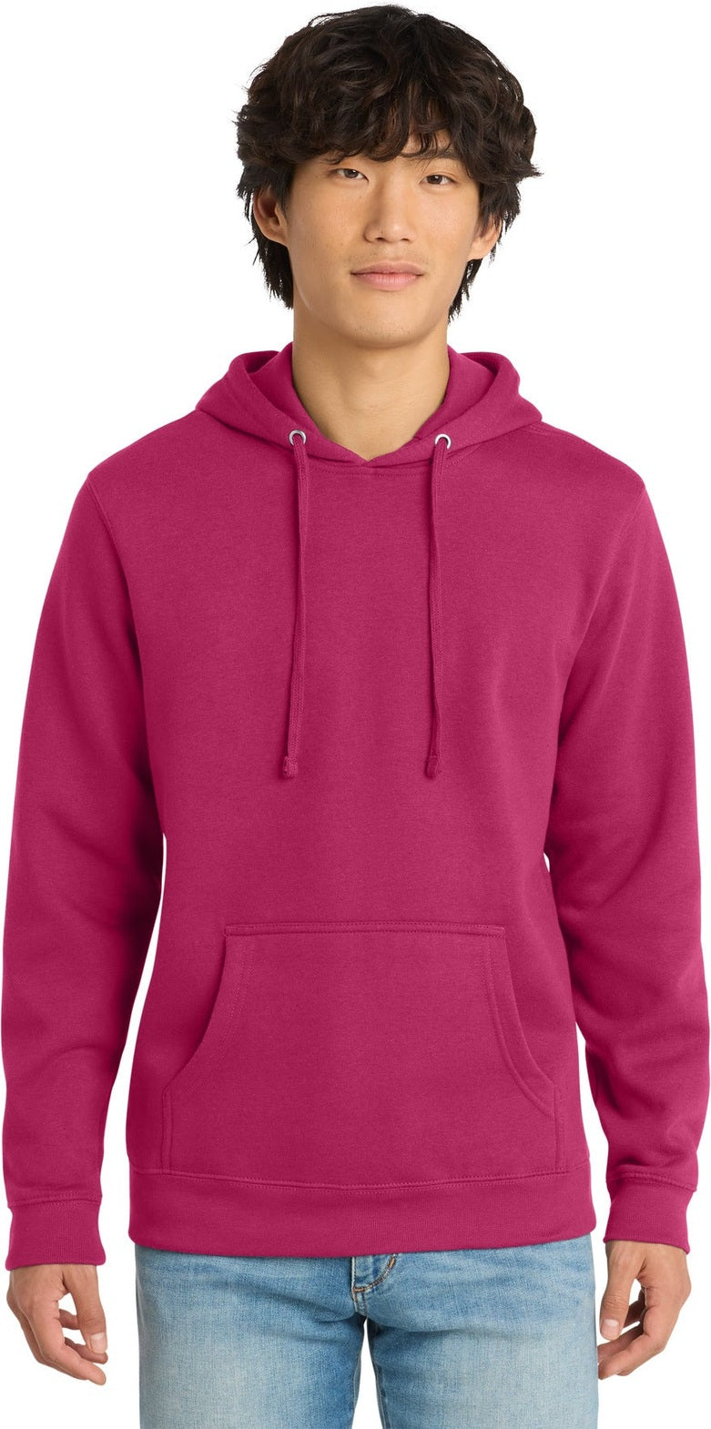 Front View of DkFuchsia District V.I.T. Fleece Hoodie DT6100