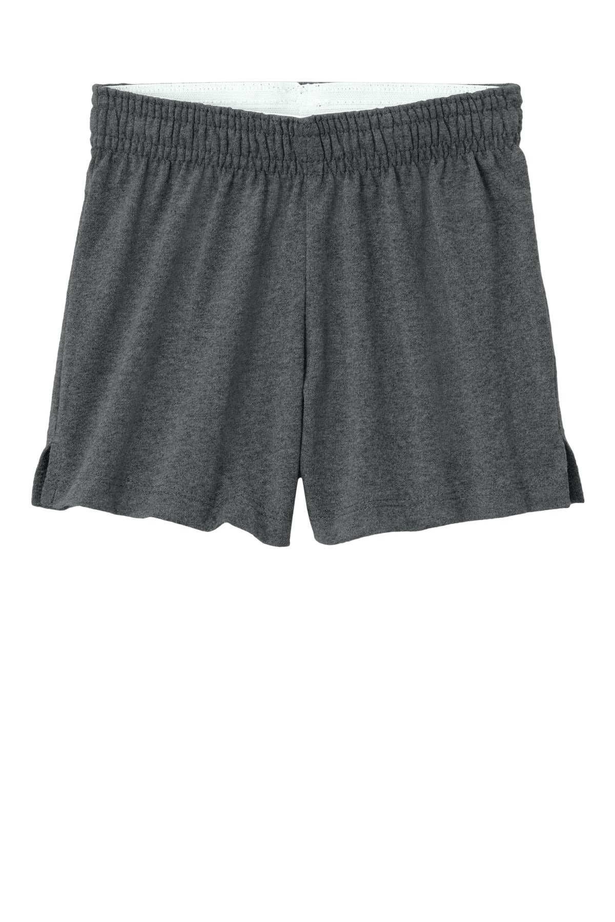 Front View of DkGyHthr Sport-Tek Girls Jersey Knit Squad Short YGST311