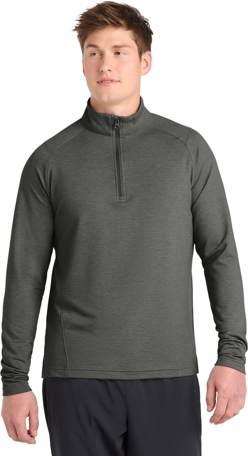 Front View of DkGyHthr Sport-Tek Sport-Wick Flex Fleece 1/4-Zip. ST561