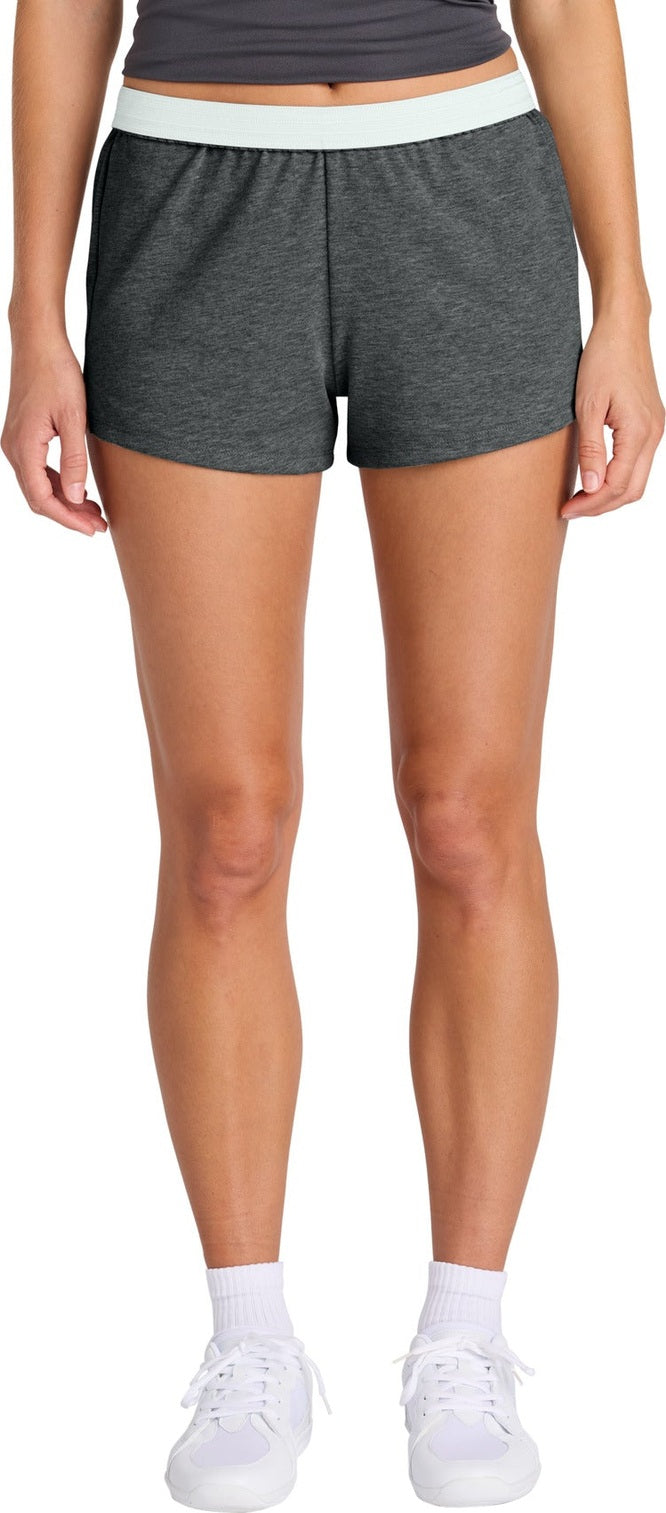 Front View of DkGyHthr Sport-Tek Women's Jersey Knit Squad Short LST311