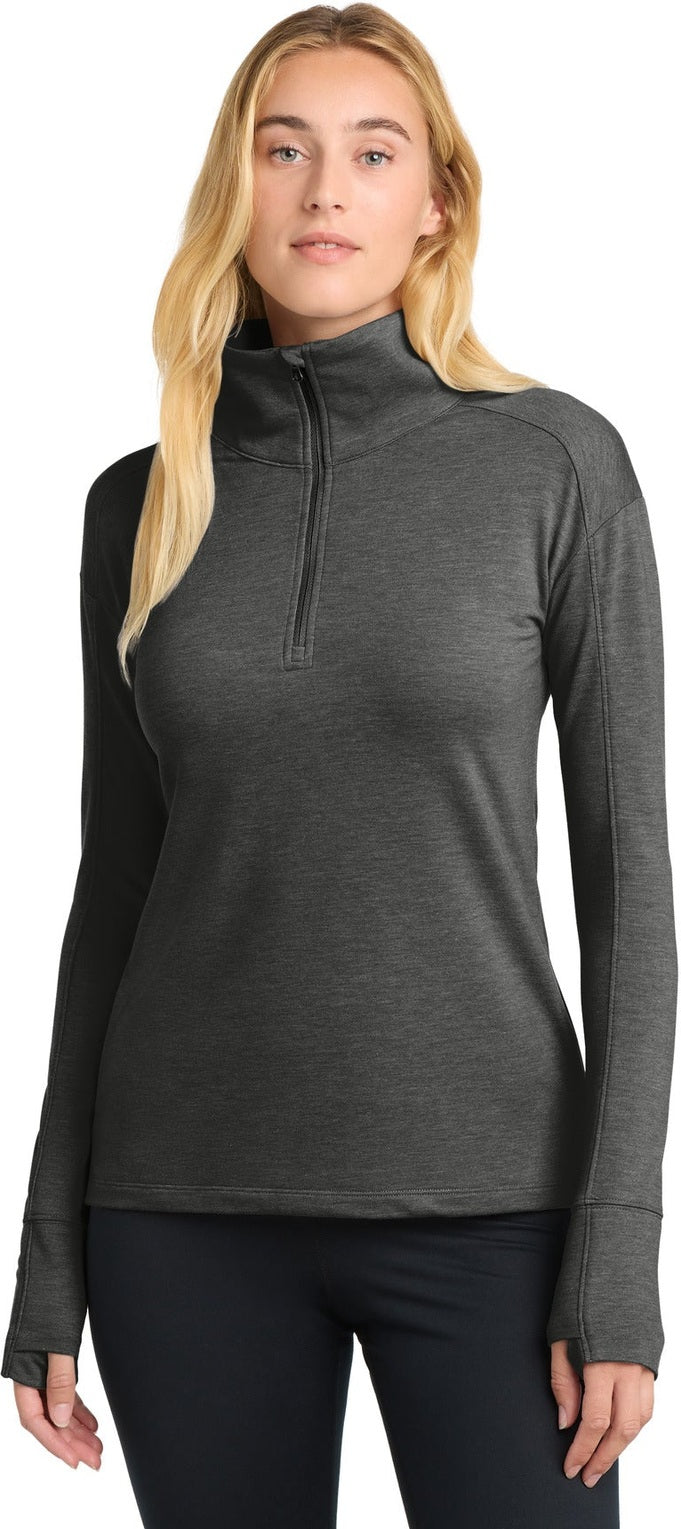 Front View of DkGyHthr Sport-Tek Women's Sport-Wick Flex Fleece 1/4-Zip. LST561