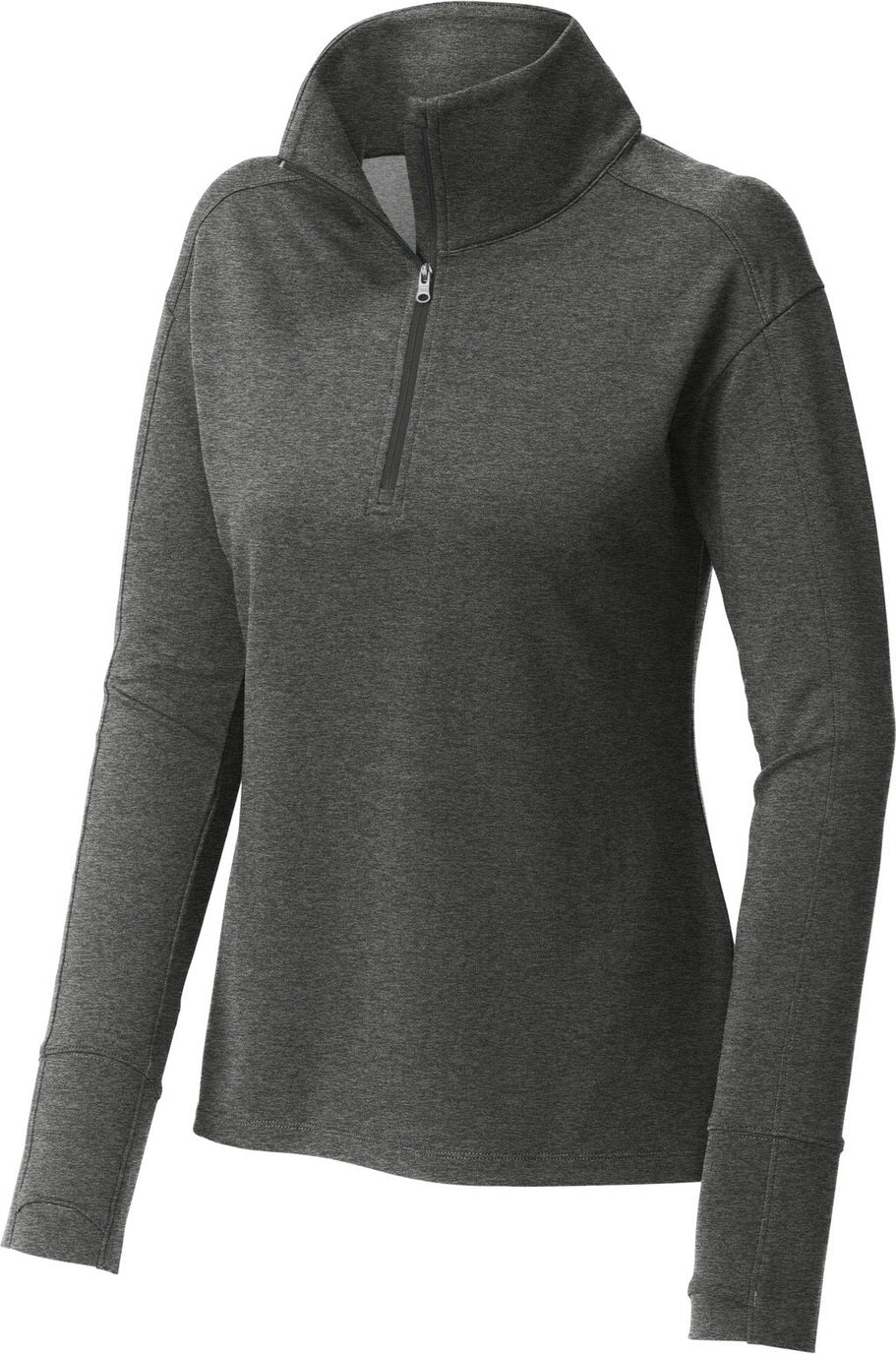 Front View of DkGyHthr Sport-Tek Women's Sport-Wick Flex Fleece 1/4-Zip. LST561