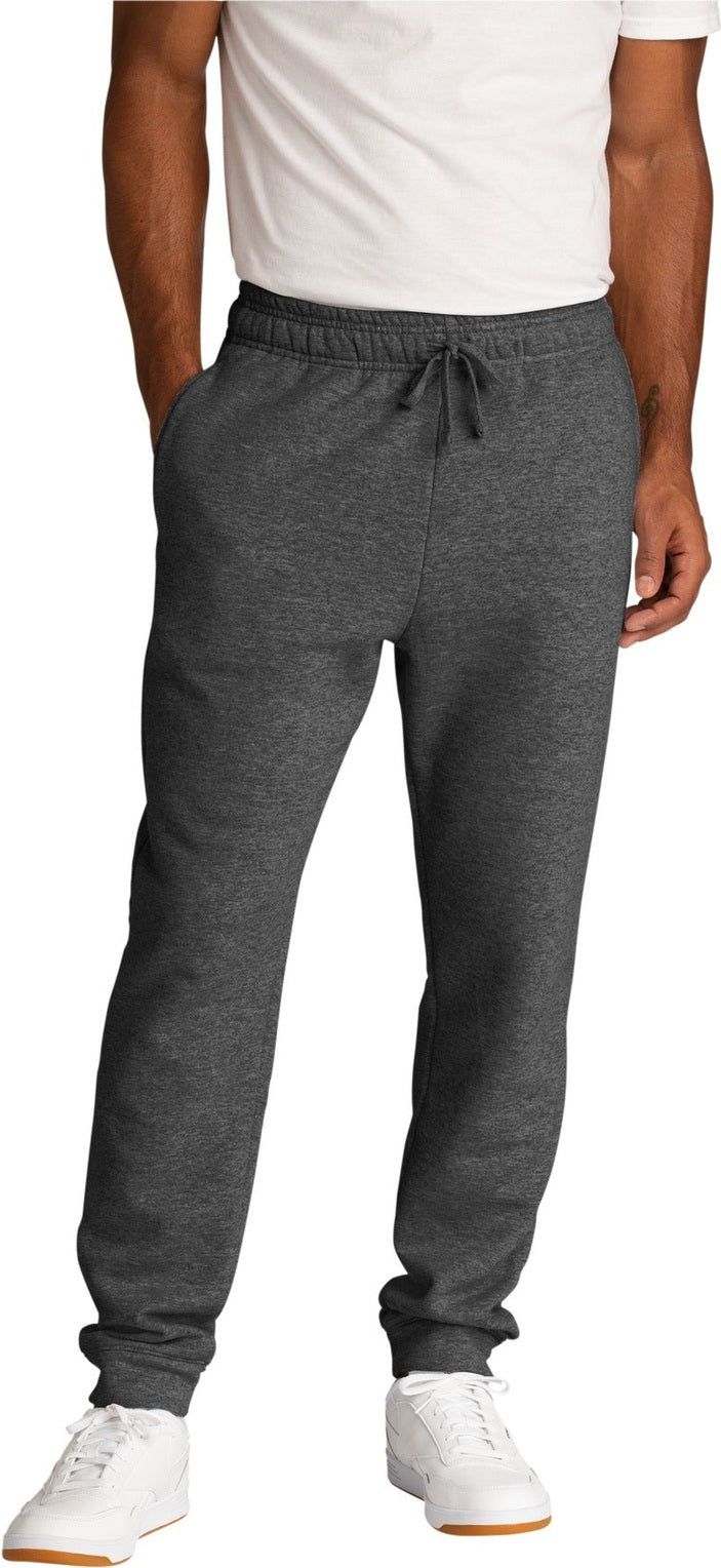 Front View of DkHtGry Port & Co Core Fleece Jogger. PC78J