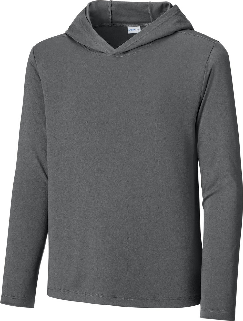 Front View of DkSmkGy Sport-Tek Youth Posi-UV Pro Long Sleeve Hoodie YST420LSH