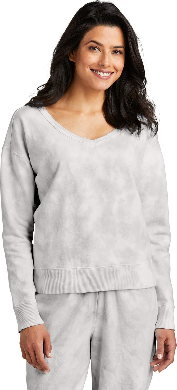 Front View of DoveGrey Port & Co Women's Beach Wash Cloud Tie-Dye V-Neck Sweatshirt LPC140V
