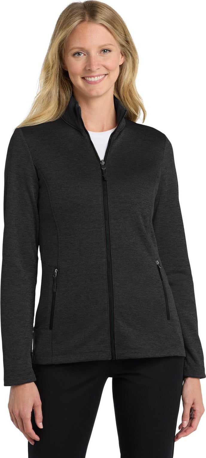 Front View of Dp Black Hthr Port Authority Women's Collective Striated Fleece Jacket. L905