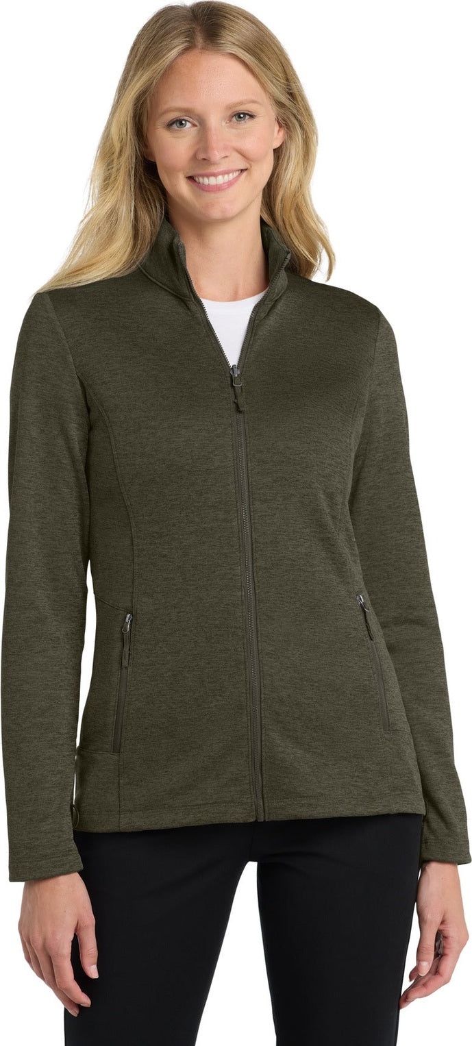 Front View of Dp Olive Hthr Port Authority Women's Collective Striated Fleece Jacket. L905