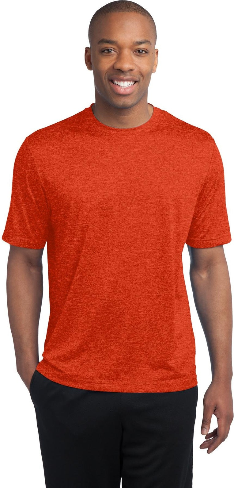 Front View of Dp Orange Hthr Sport-Tek Tall Heather Contender Tee. TST360