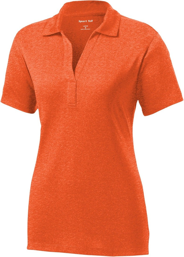 Front View of Dp Orange Hthr Sport-Tek Women's Heather Contender Polo. LST660