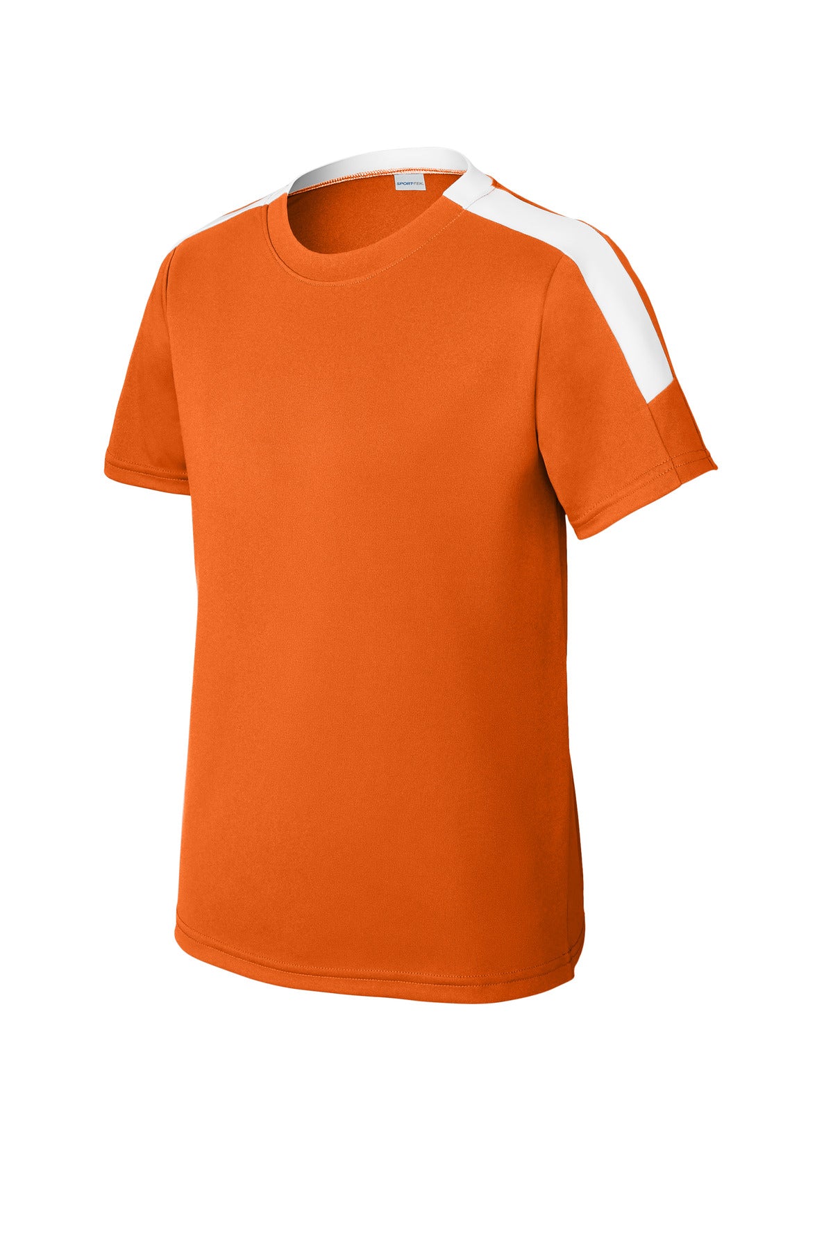 Front View of DpOr/White Sport-Tek Youth Competitor United Crew YST100