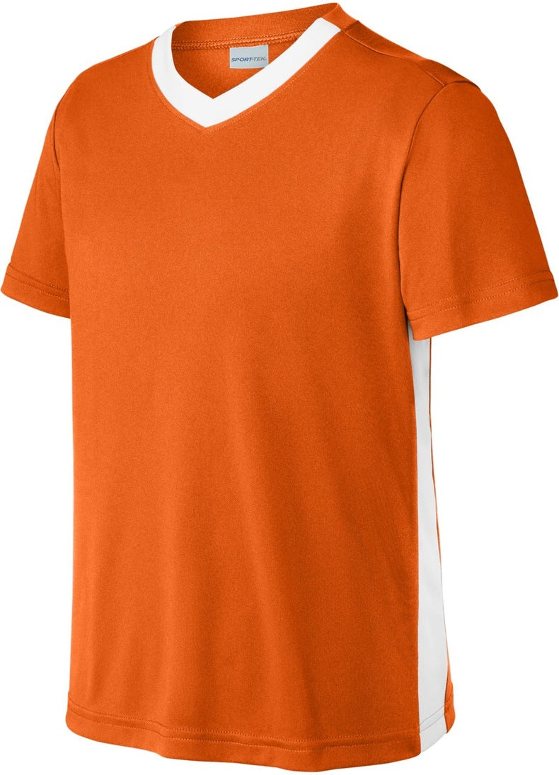 Front View of DpOr/White Sport-Tek Youth Competitor United V-Neck YST101