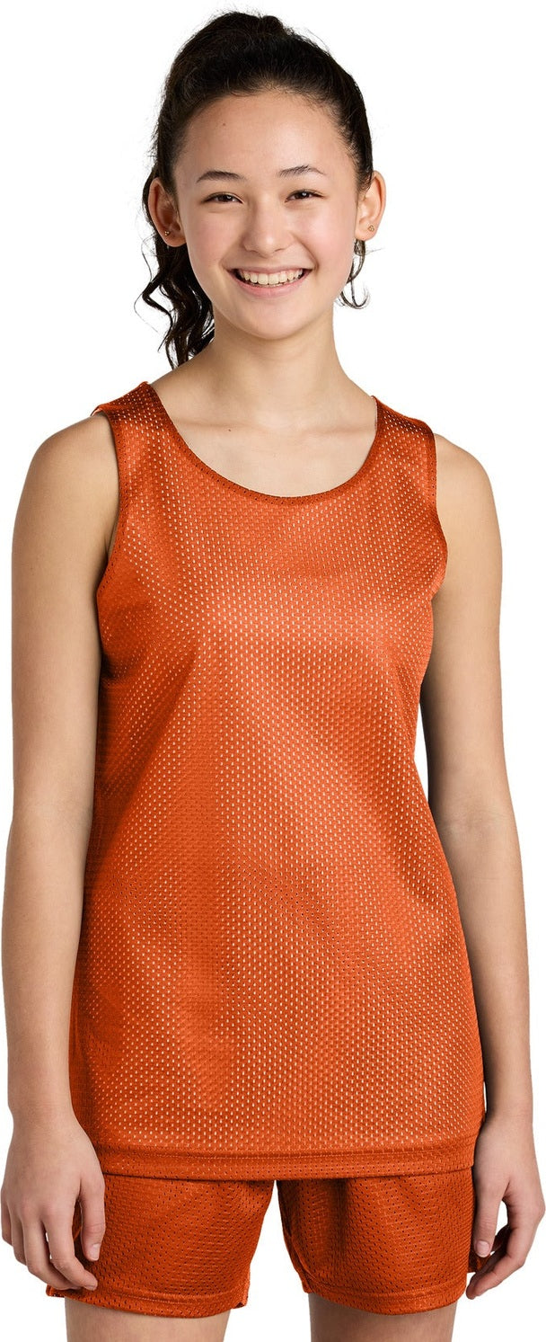 Front View of DpOr/White Sport-Tek Youth PosiCharge Reversible Mesh Tank YST5000
