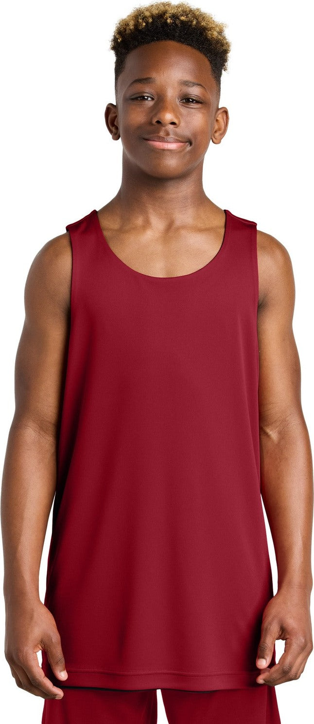 Front View of DpRd/Blk Sport-Tek Youth PosiCharge Competitor Rev Tank YST551