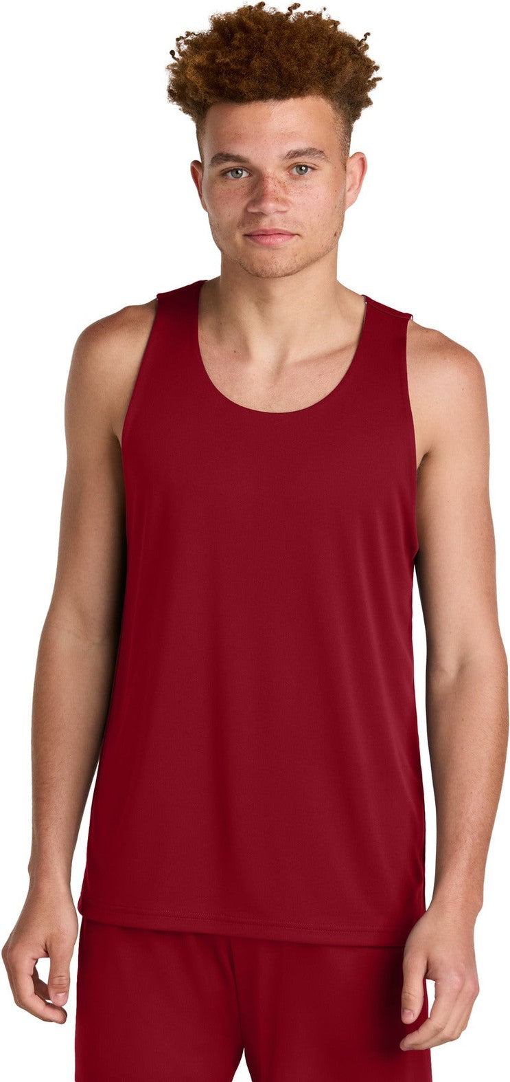 Front View of DpRd/Wht Sport-Tek PosiCharge Competitor Rev Tank ST551