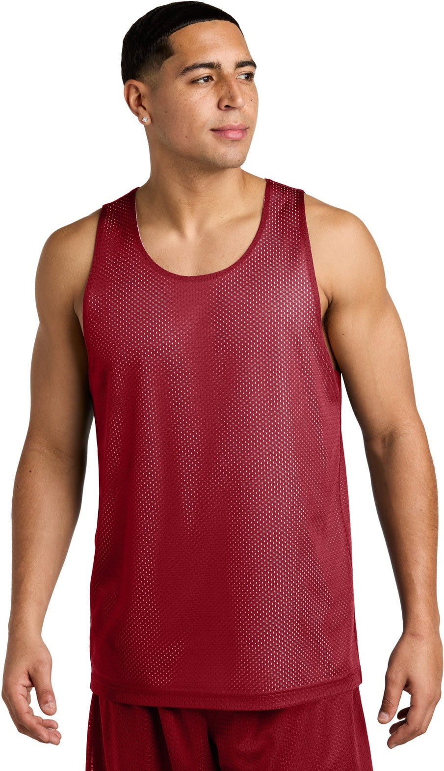 Front View of DpRd/Wht Sport-Tek PosiCharge Reversible Mesh Tank ST5000
