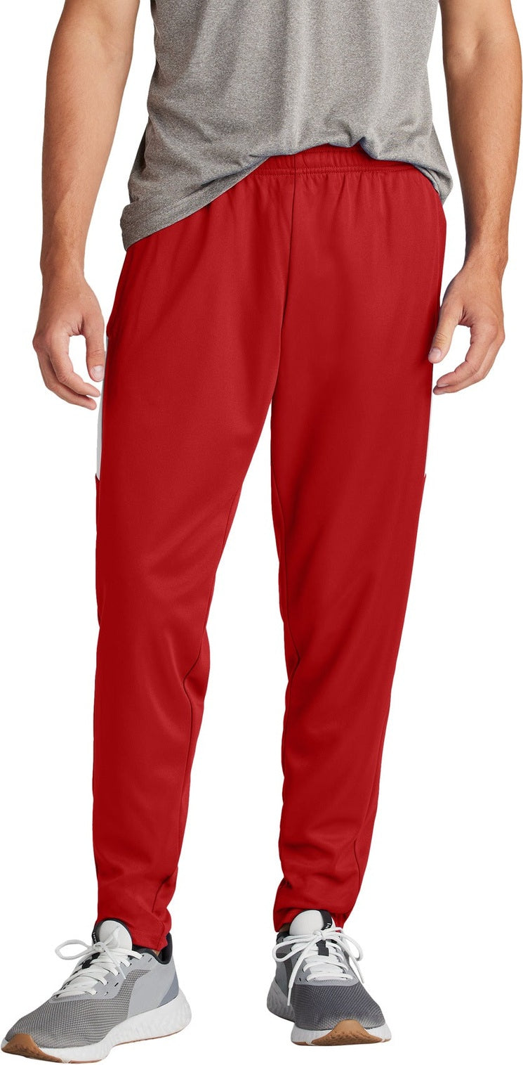 Front View of DpRd/Wht Sport-Tek Travel Pant PST800
