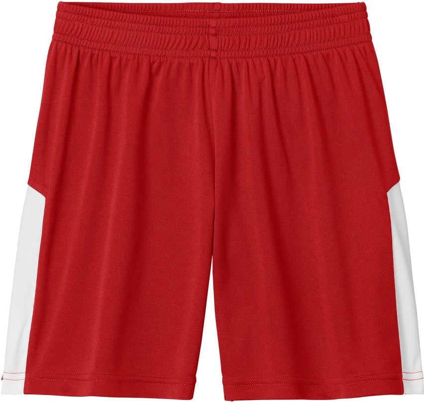 Front View of DpRd/Wht Sport-Tek Youth Competitor United 5" Short YST103