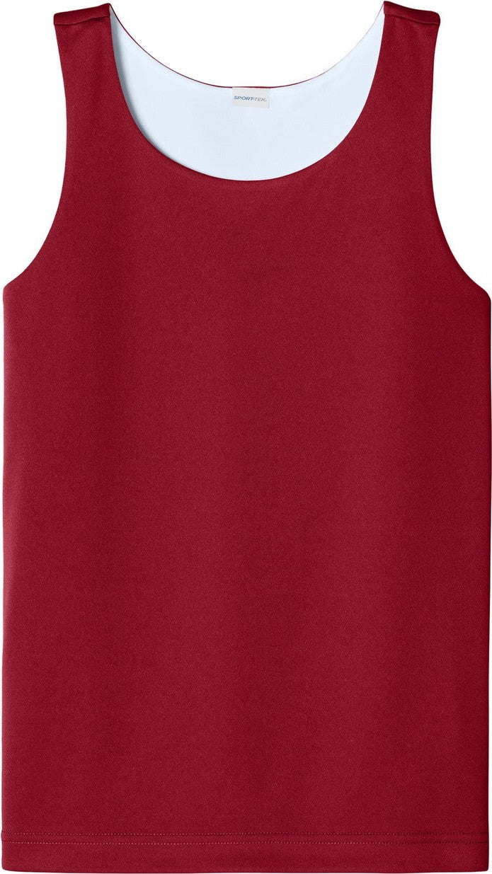 Front View of DpRd/Wht Sport-Tek Youth PosiCharge Competitor Rev Tank YST551