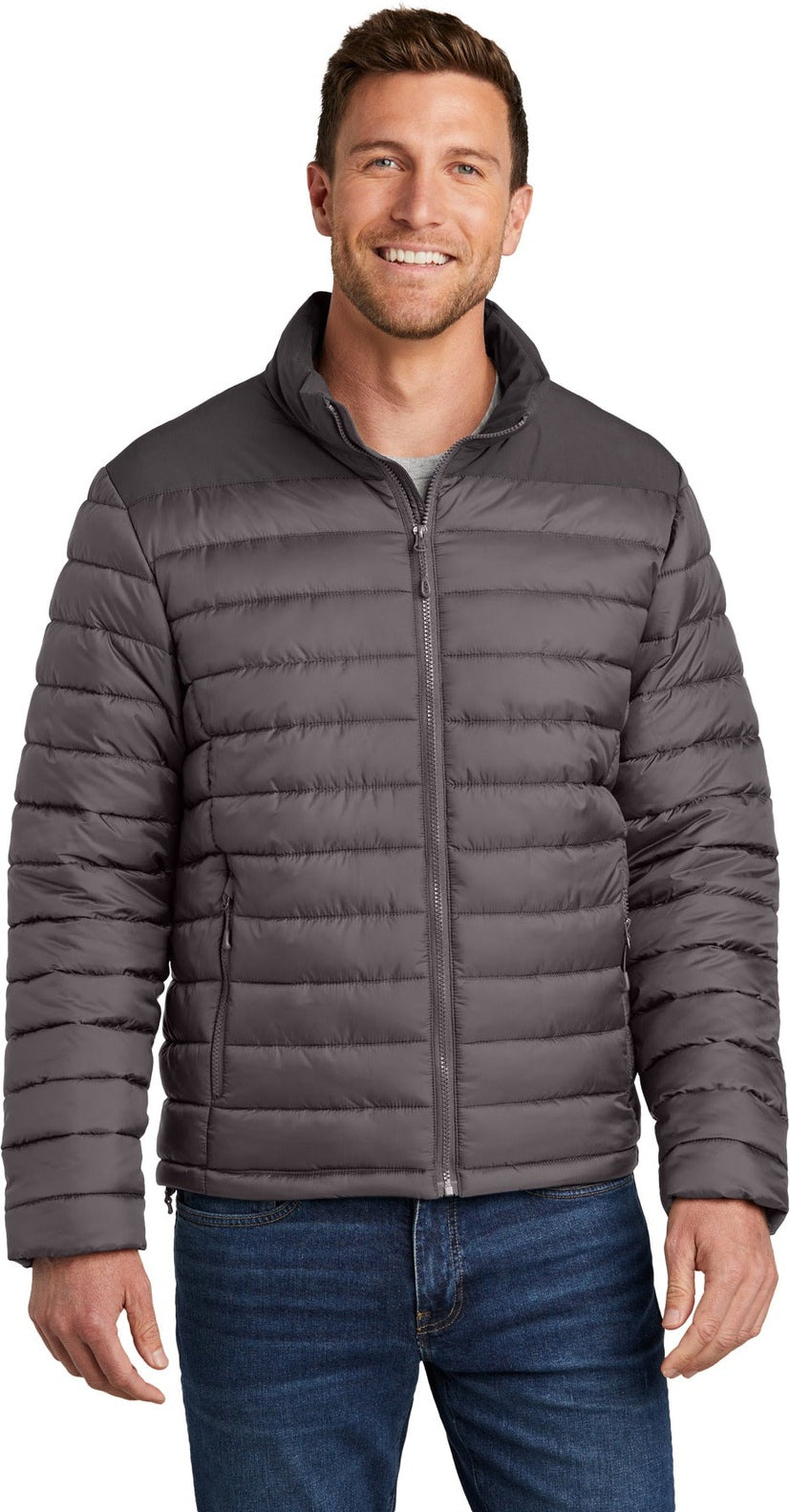 Front View of DpSm/GrySm Port Authority Horizon Puffy Jacket J364