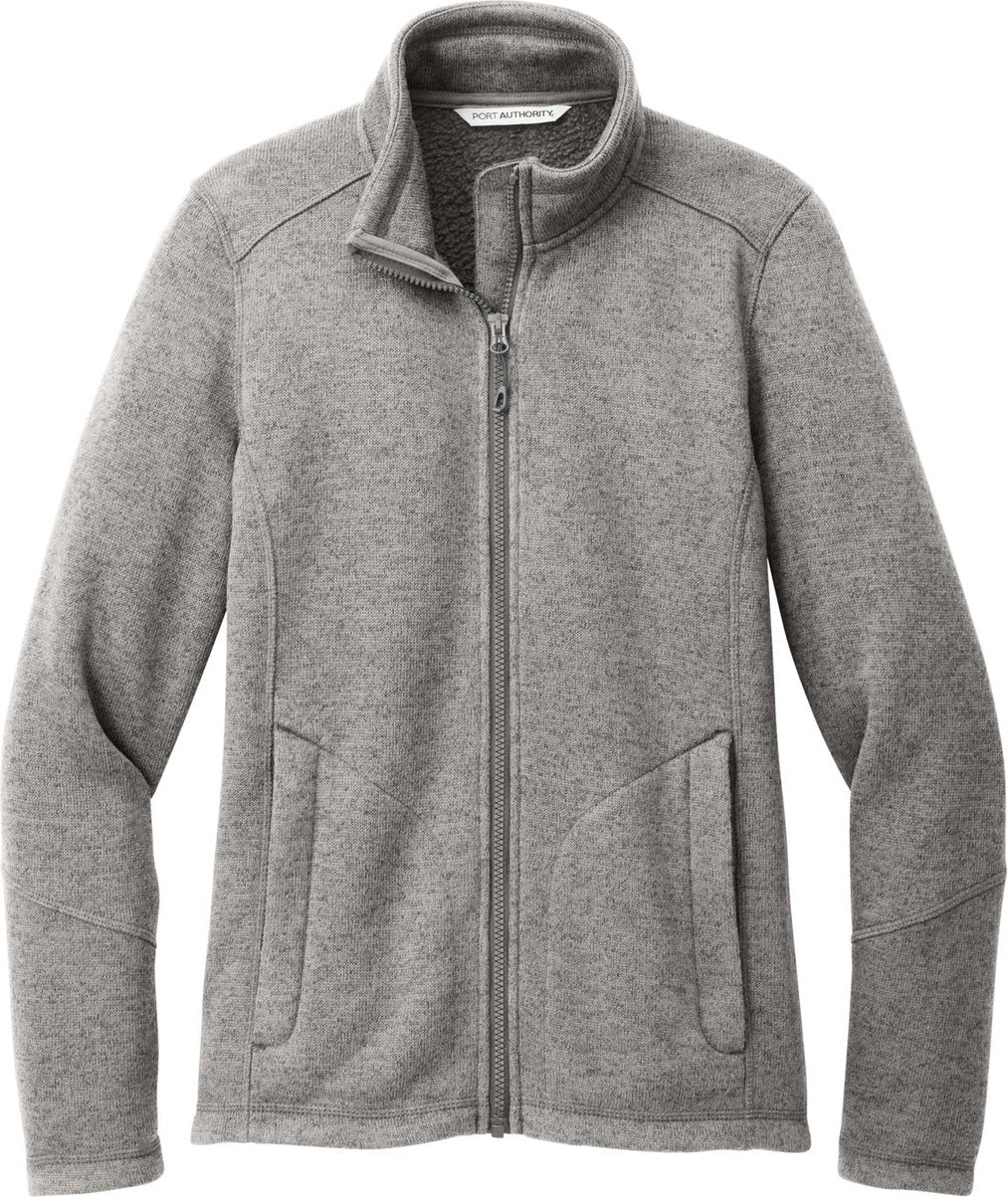 Front View of DpSmkHthr Port Authority Women's Arc Sweater Fleece Jacket L428