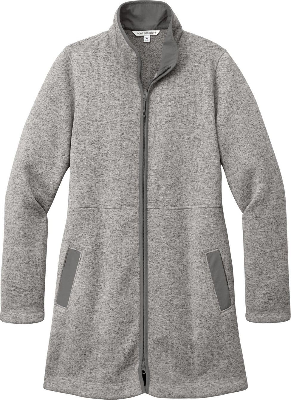 Front View of DpSmkHthr Port Authority Women's Arc Sweater Fleece Long Jacket L425