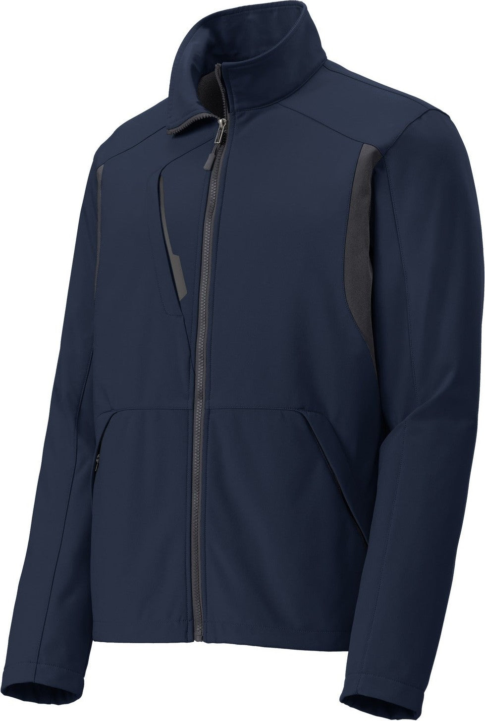 Front View of Dr Bl Nvy/B Gy Port Authority Back-Block Soft Shell Jacket. J336