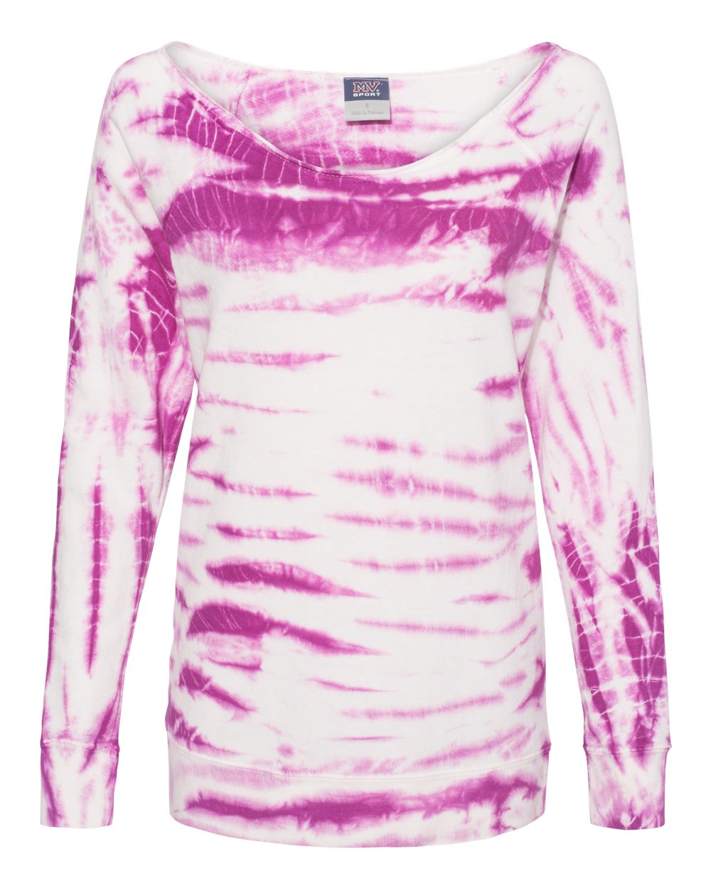 Front View of Dragonfruit Women's French Terry Off-the-Shoulder Tie-Dyed Sweatshirt - W20173