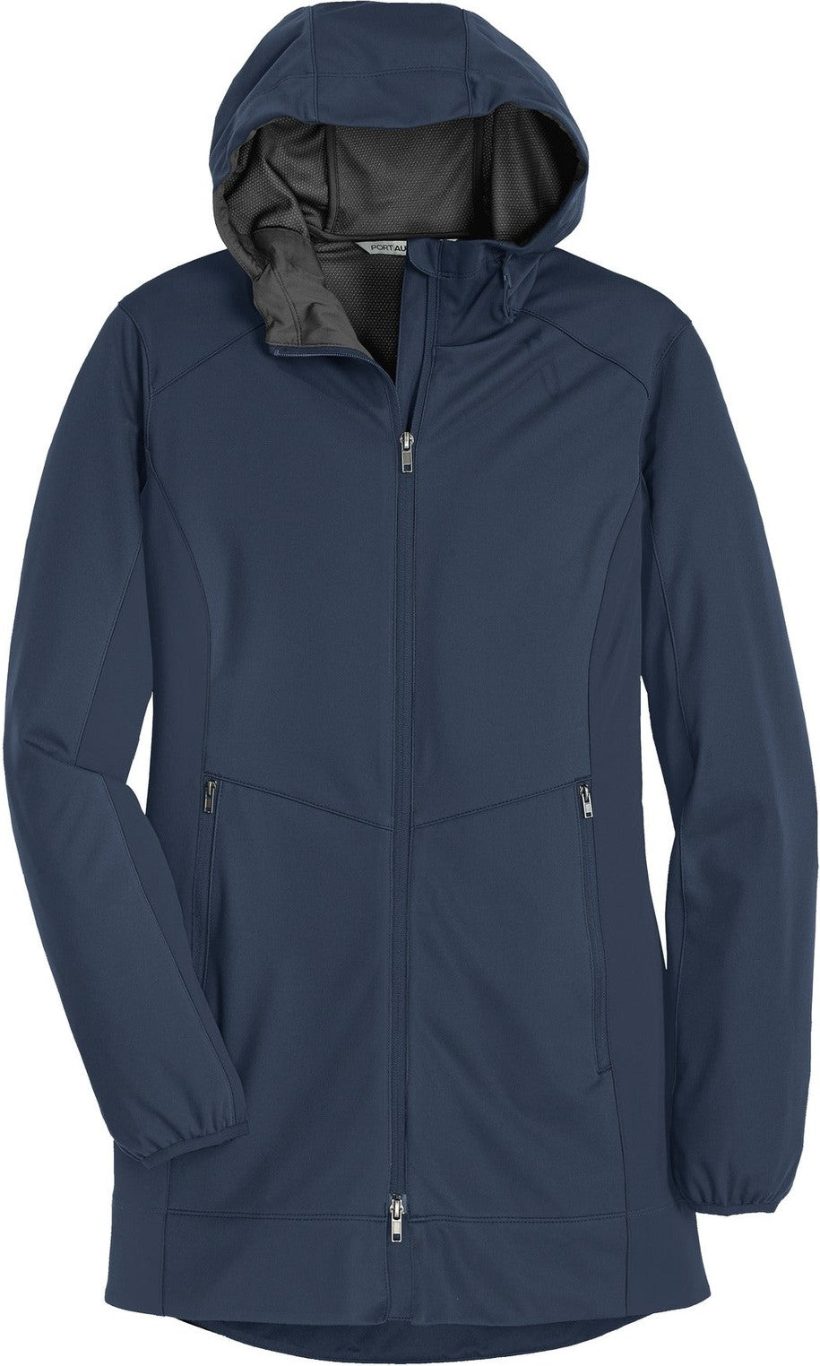 Front View of Dress Blue Nvy Port Authority Women's Active Hooded Soft Shell Jacket. L719