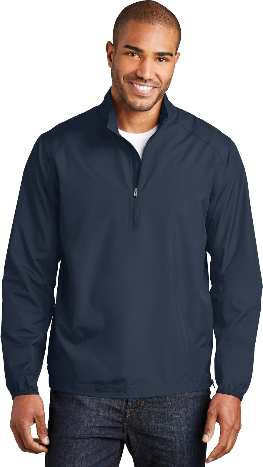 Front View of Dress Blue Nvy Port Authority Zephyr 1/2-Zip Pullover. J343