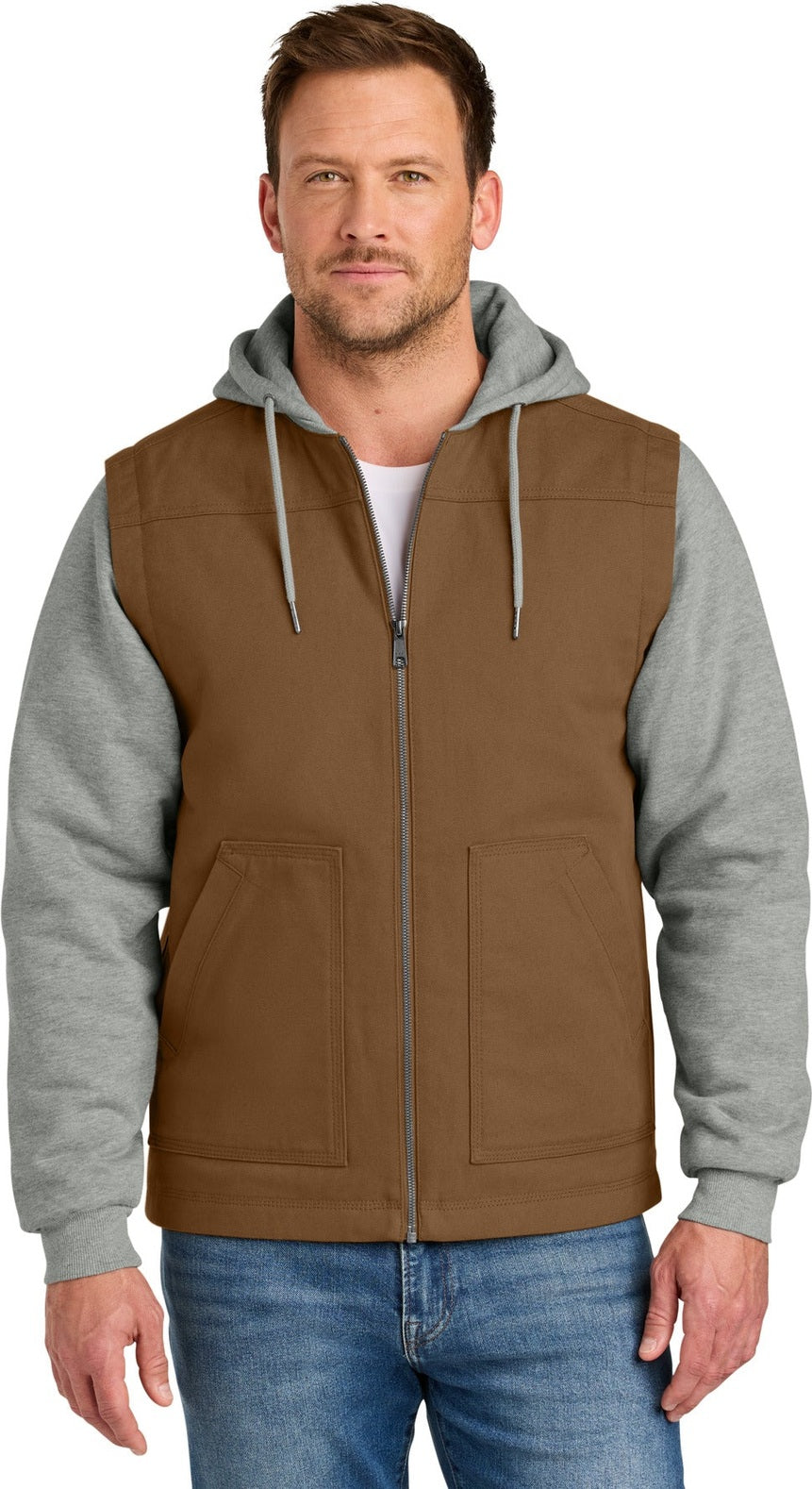 Front View of DuckBr/HtG CornerStone Duck Fleece Full-Zip Hooded Jacket CSJ42