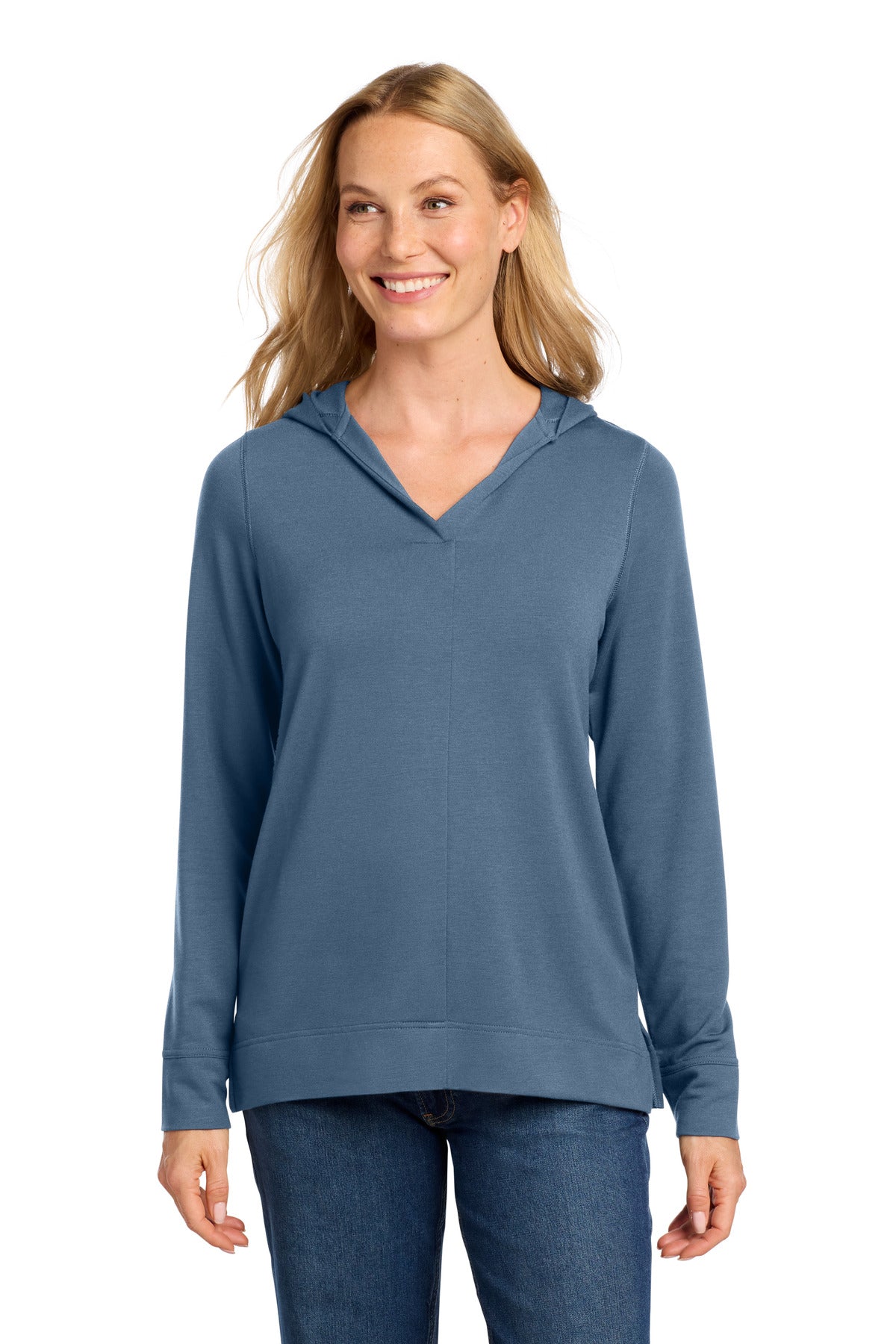 Front View of DuskBlue Port Authority Women's Microterry Pullover Hoodie LK826