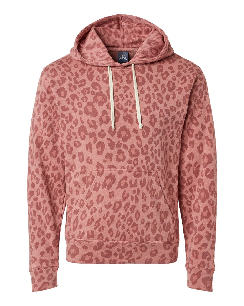 Front View of Dusty Rose Leopard Triblend Triblend Fleece Hooded Sweatshirt - 8871
