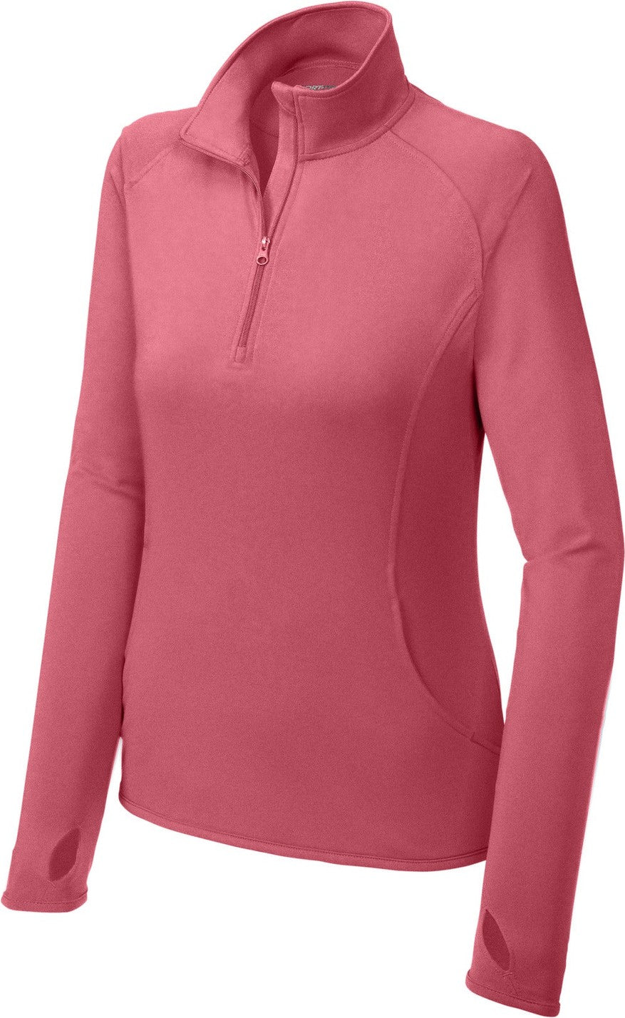 Front View of Dusty Rose Sport-Tek Women's Sport-Wick Stretch 1/4-Zip Pullover. LST850