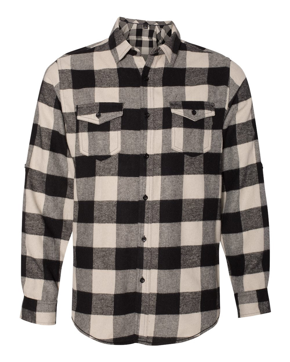 Front View of Ecru/ Black Buffalo Yarn-Dyed Flannel Shirt - 8210