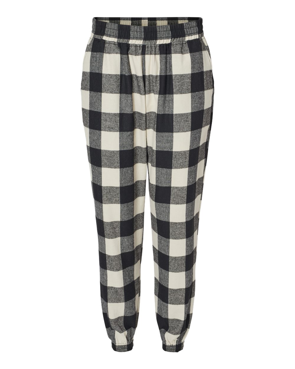 Front View of Ecru/ Black Buffalo Youth Flannel Joggers - 4810