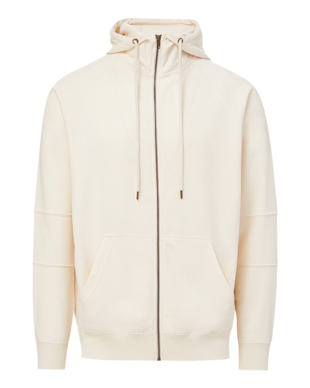 Front View of Ecru Ezra French Terry Full-Zip Funnel Hooded Sweatshirt - 23110