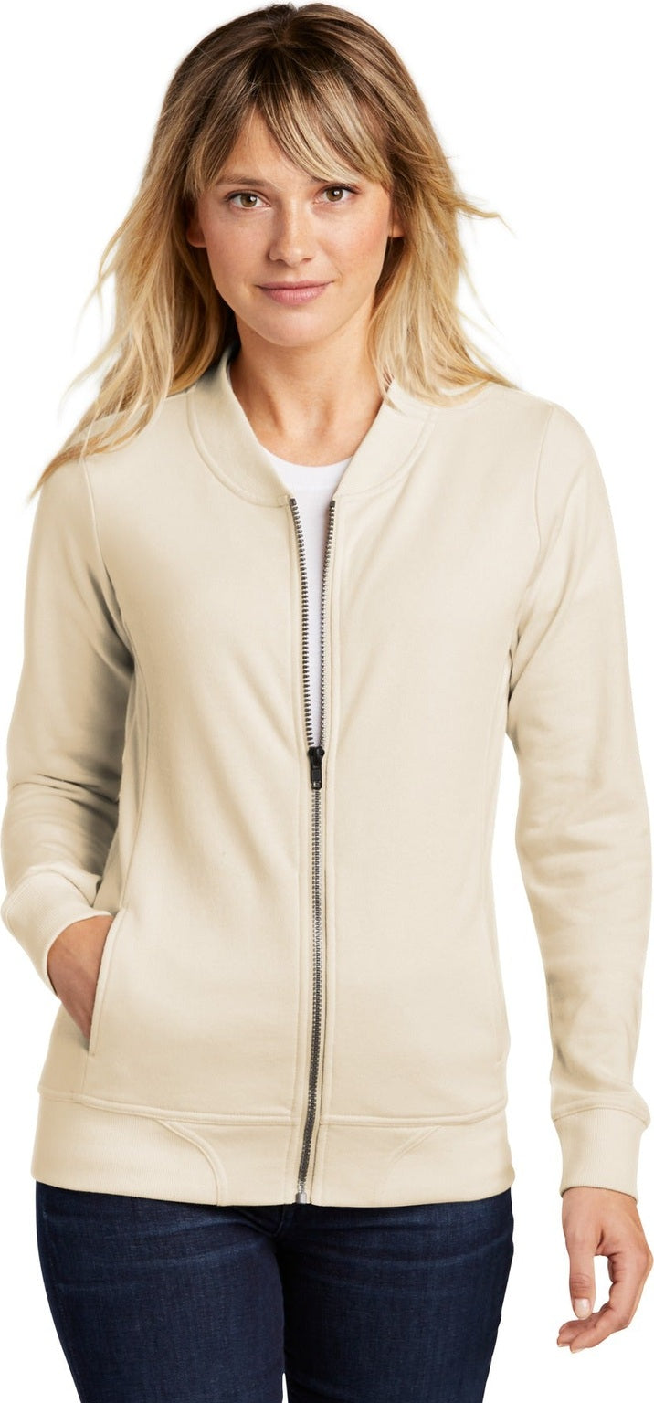 Front View of Ecru Sport-Tek Women's Lightweight French Terry Bomber LST274