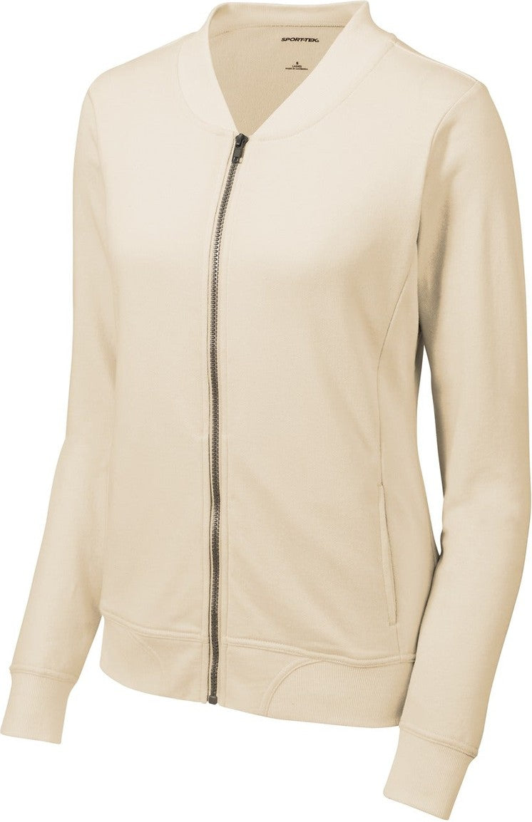 Front View of Ecru Sport-Tek Women's Lightweight French Terry Bomber LST274