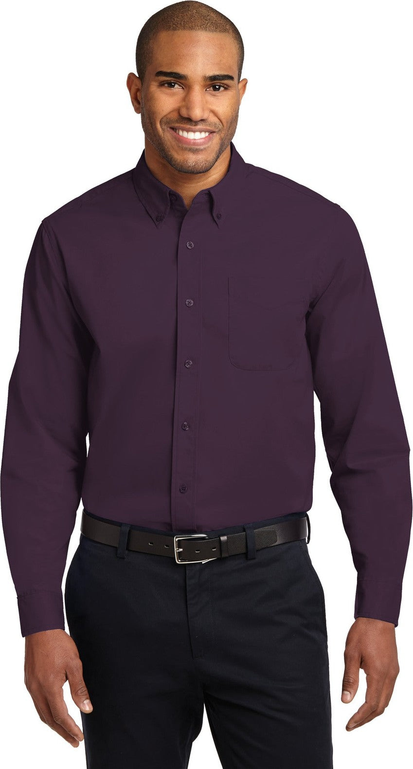 Front View of Eggplant Port Authority Long Sleeve Easy Care Shirt S608