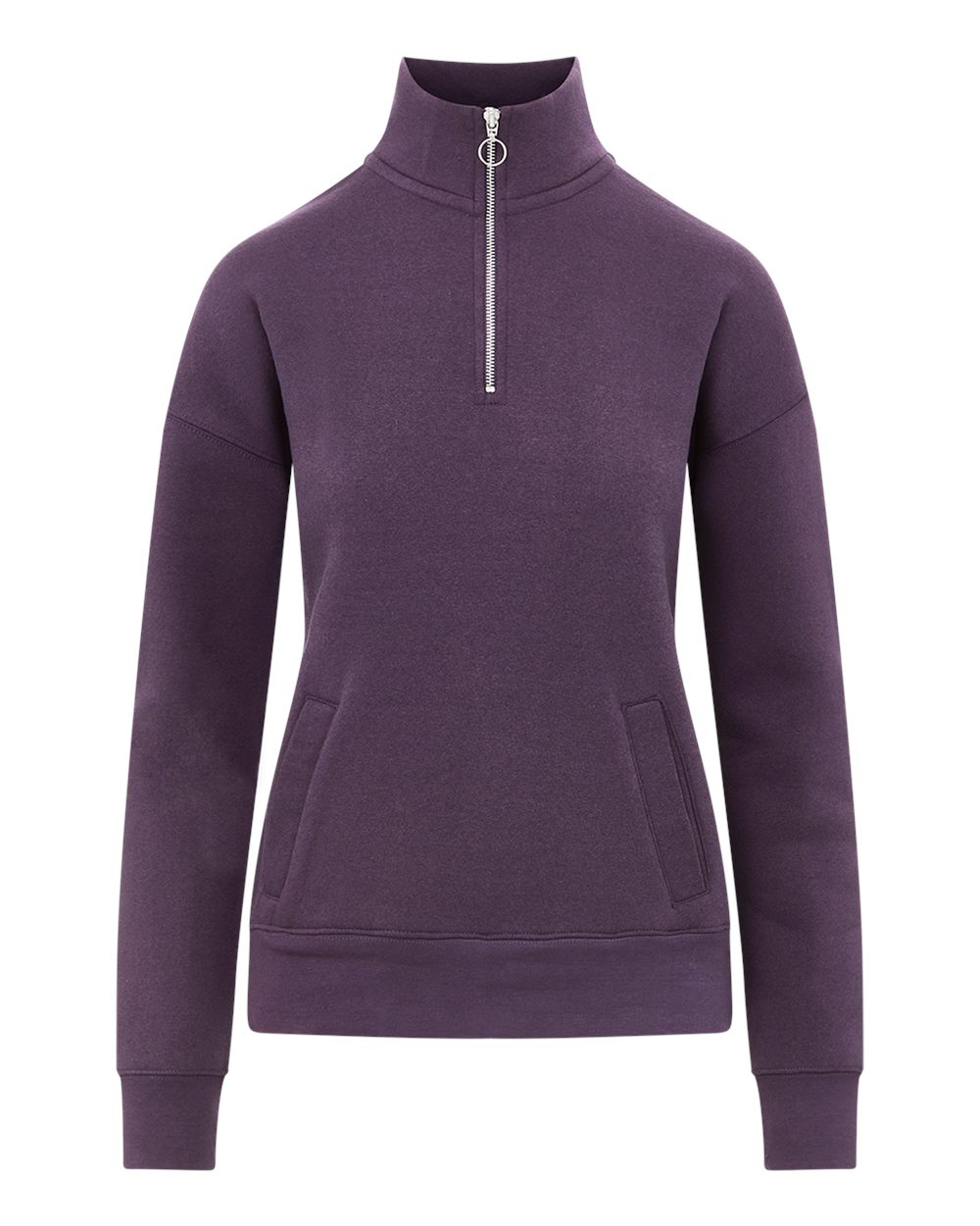 Front View of Eggplant Women's Cloud Fleece Quarter-Zip Sweatshirt - W20189 plain