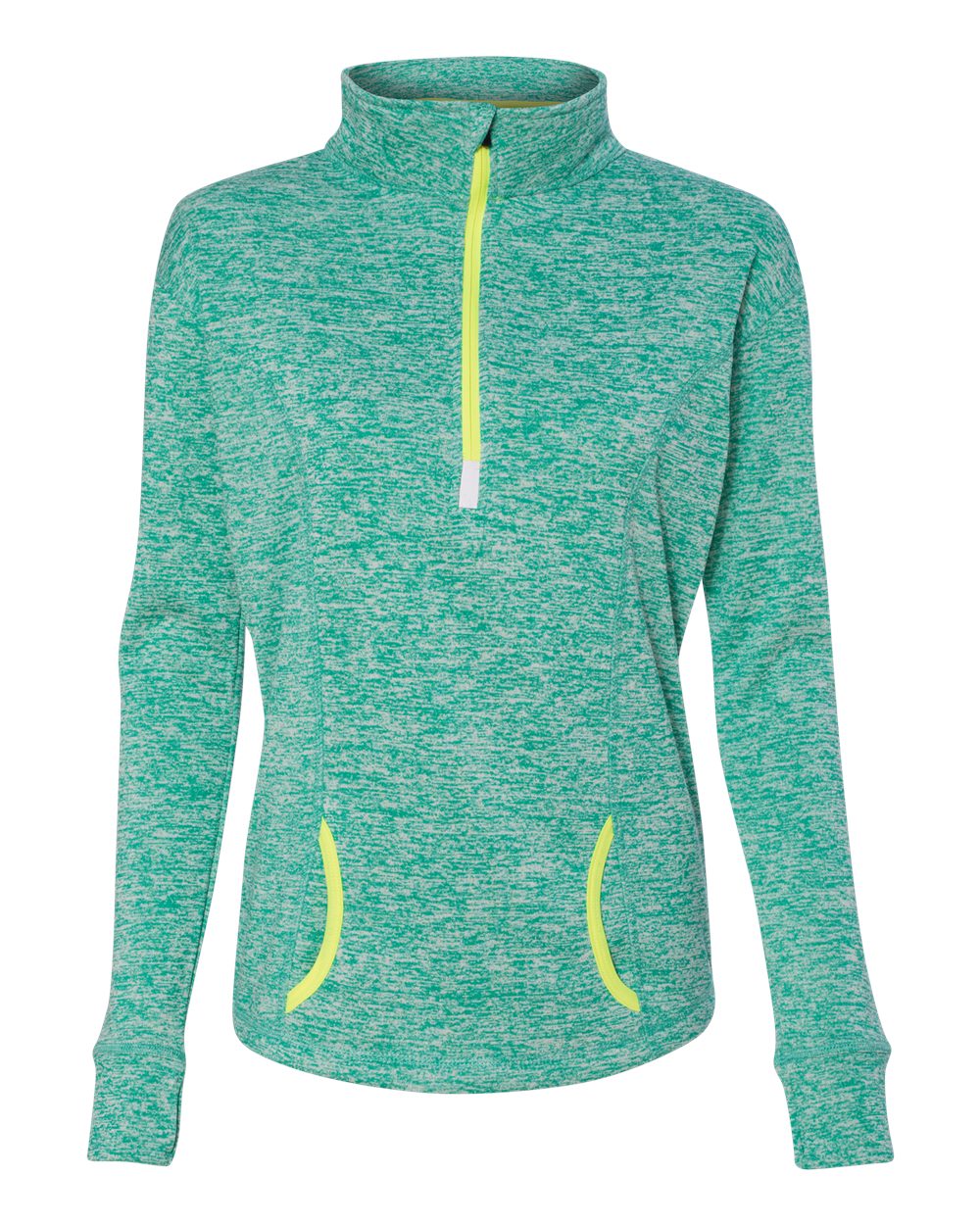 Emerald/ Neon Yellow Women's Cosmic Fleece Quarter-Zip Pullover - 8617