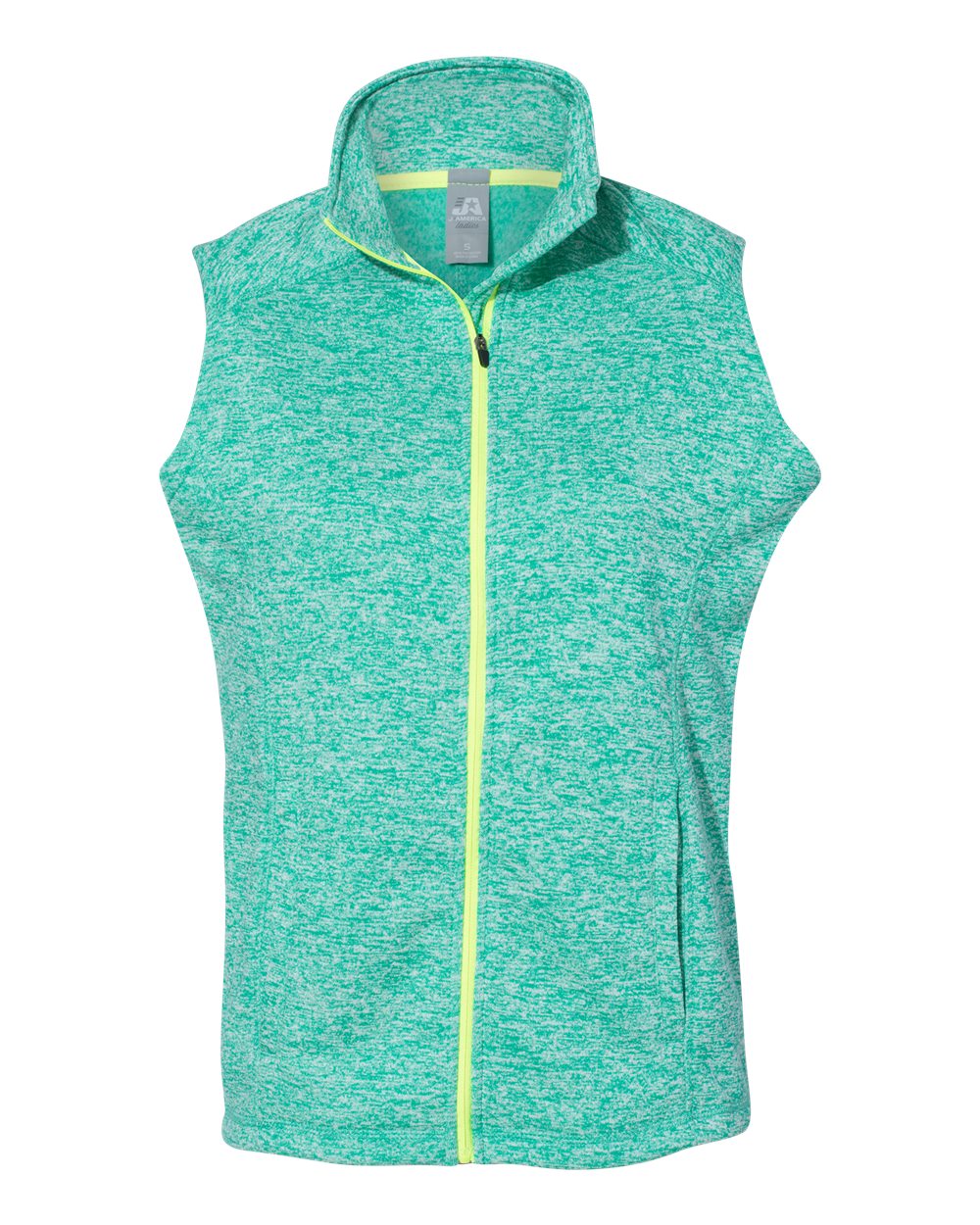 Front View of Emerald/ Neon Yellow Women’s Cosmic Fleece Vest - 8625