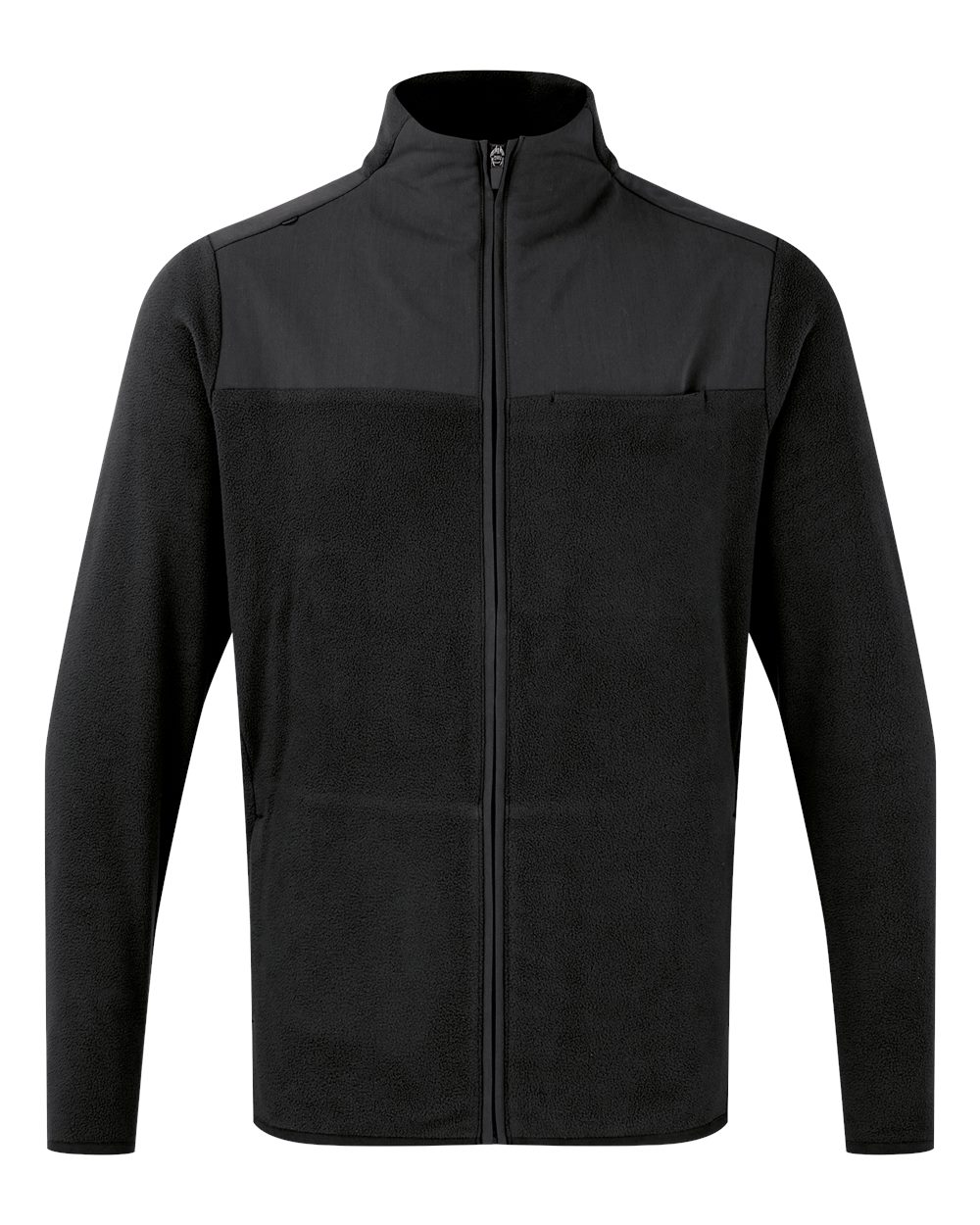 Front View of Exact Black Men's Agility Panelled Fleece Full-Zip Jacket - NN800 plain