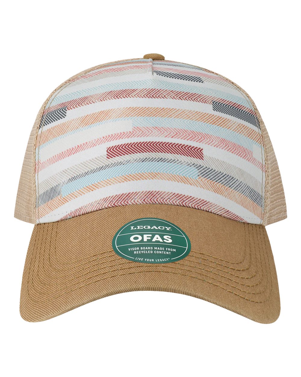 Front View of Fabric Stripes Old Favorite Five-Panel Trucker Cap - OFAFP