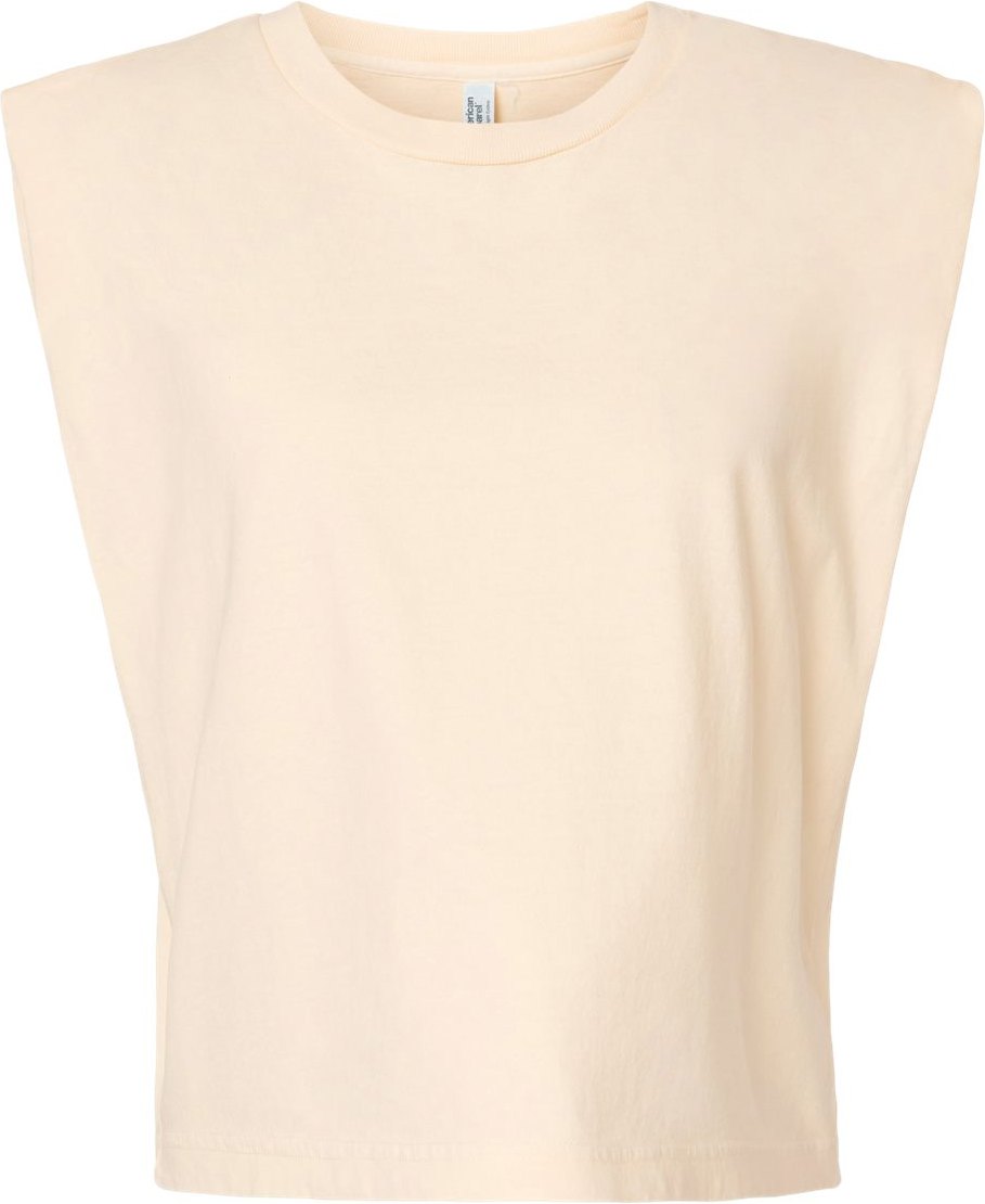 Front View of Faded Cream Garment-Dyed Women's Heavyweight Muscle Tee - 307GD